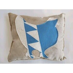 Handmade Primitive Old Feedsack & Quilt Chicken Applique Pillow 12" X 14"